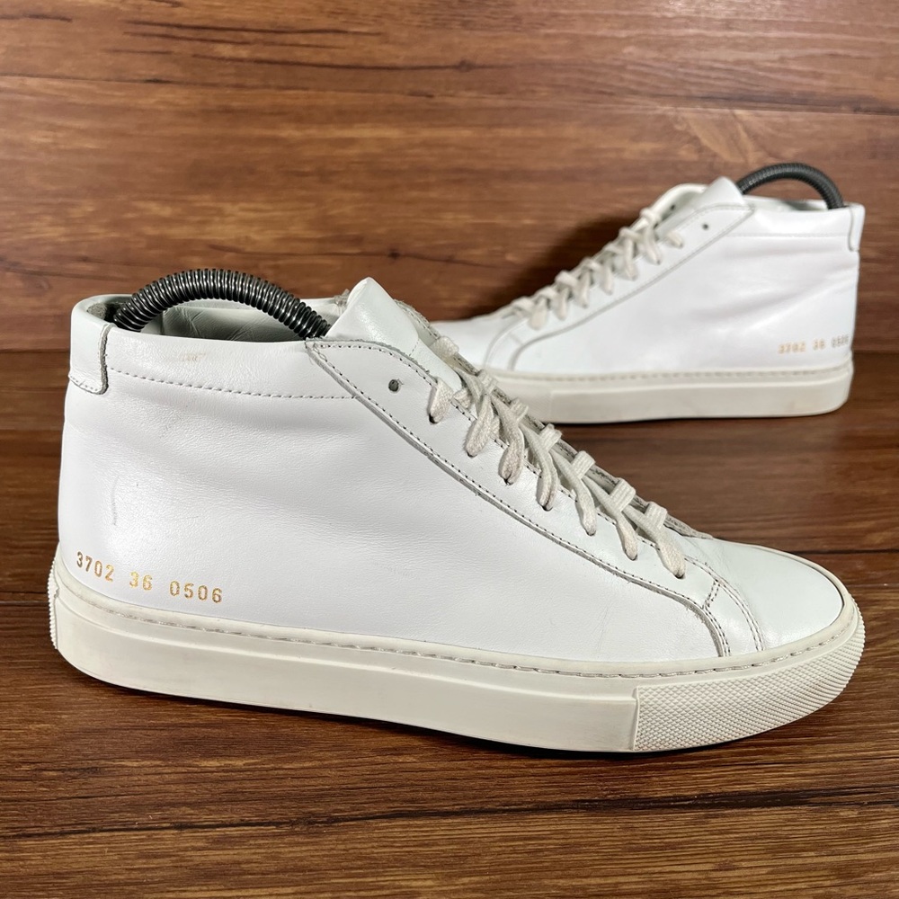 COMMON PROJECTS White Leather Mid Top Sneakers Women’s Size 6 (36)‎ Shoes